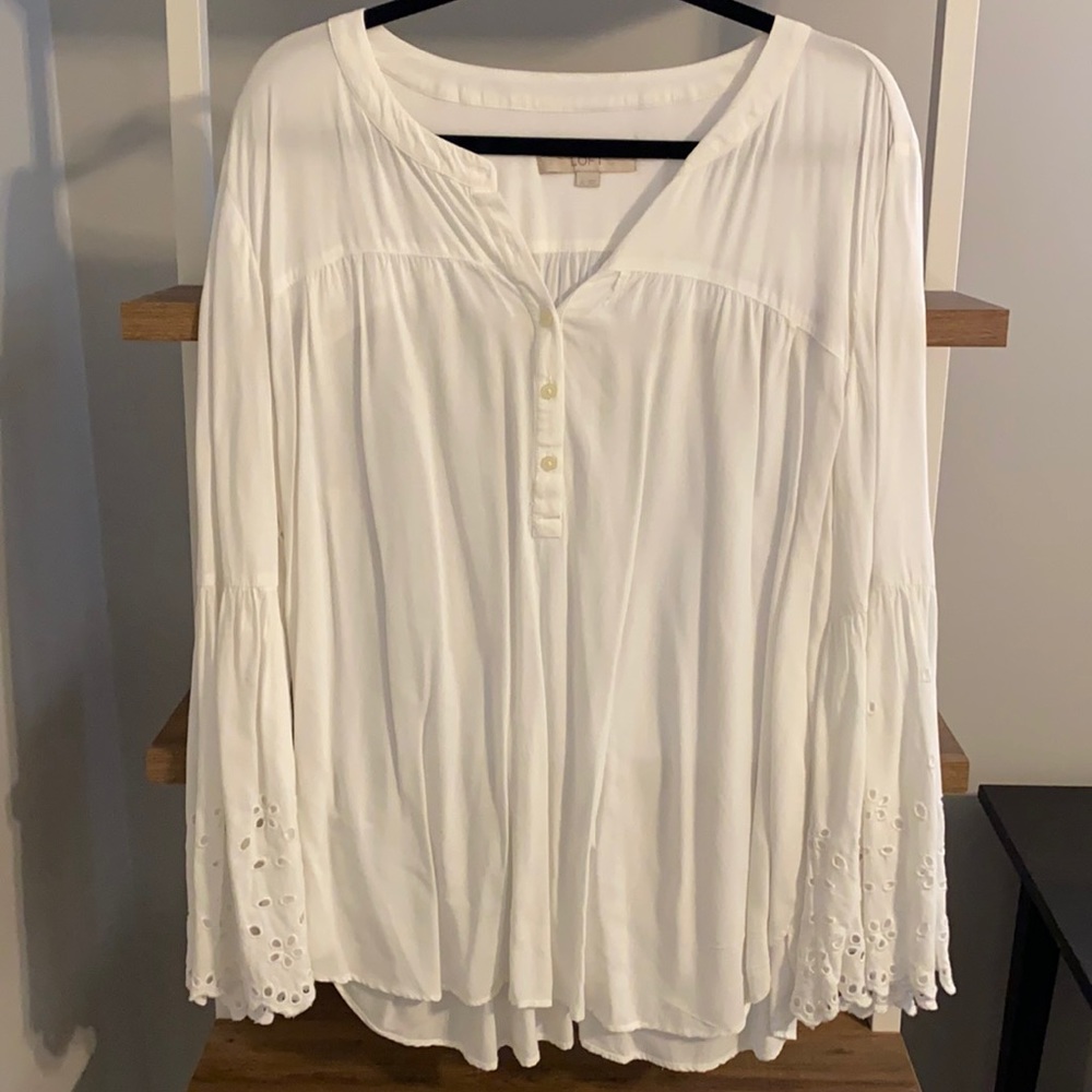 LOFT white blouse with eyelet sleeves